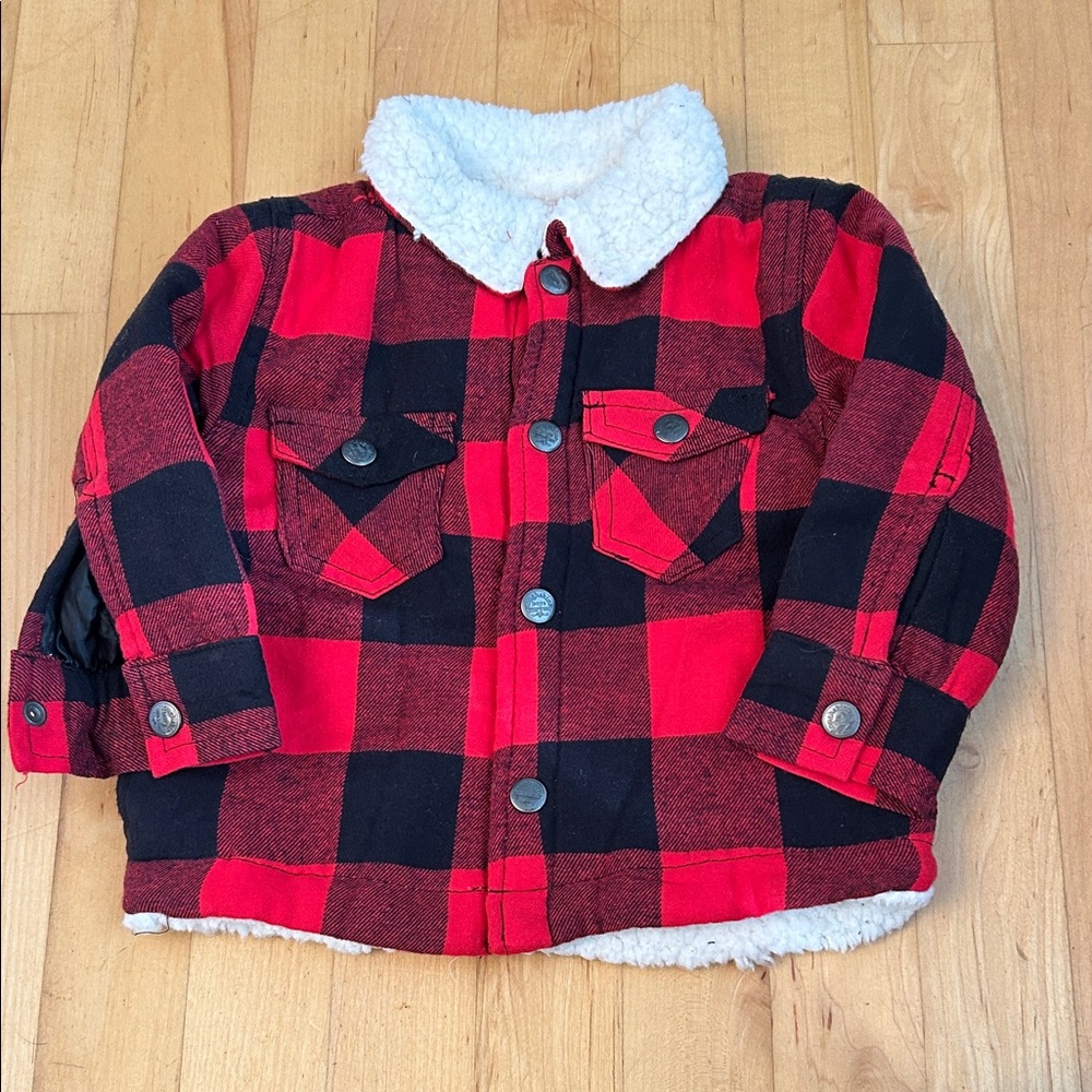 Toughskins Red and Black Plaid Sherpa Lined Jacket
